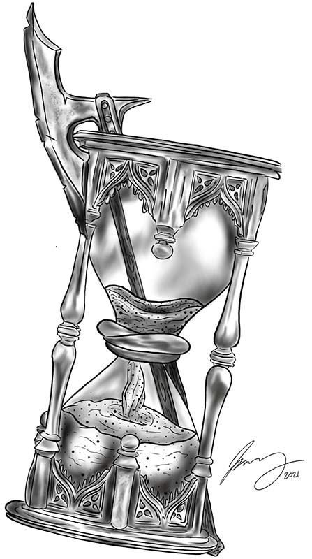 hour glass with executioner's axe